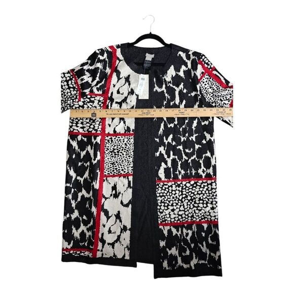 Chico's Travelers Reversible Black White Patterned Red Accents Crushed Jacket 3 - Picture 6 of 11